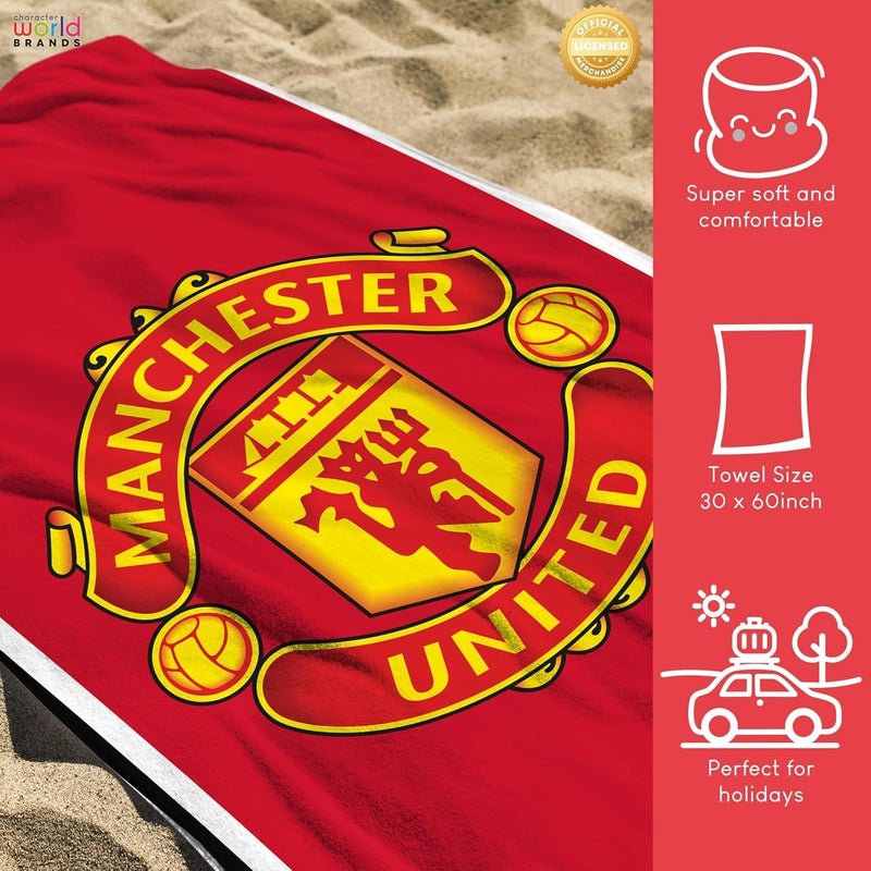 Character World Manchester United FC Official Towel | Super Soft Feel, Badge Soccer Club Design | Perfect The Home, Bath, Beach & Swimming Pool | One Size 30 x 60 Inches - Image 4